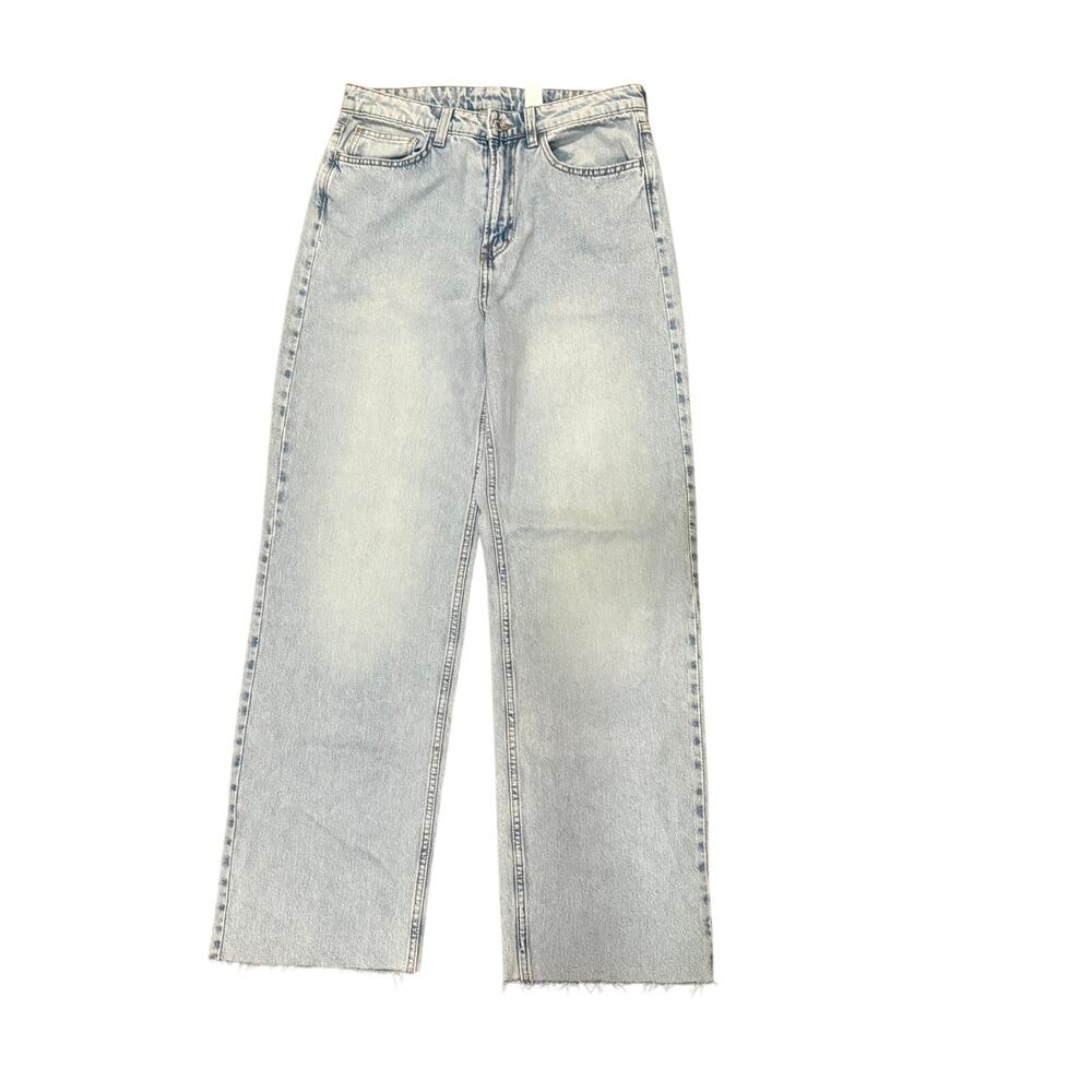 H&M High Rise Wide Leg Jeans Size 6 Light Wash Raw Hem Y2K Capsule Chic Casual